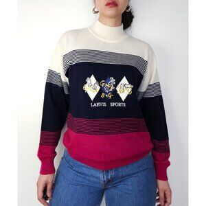 Vintage wool mock neck knit sweater top long sleeve relaxed fit/ pullover jumper